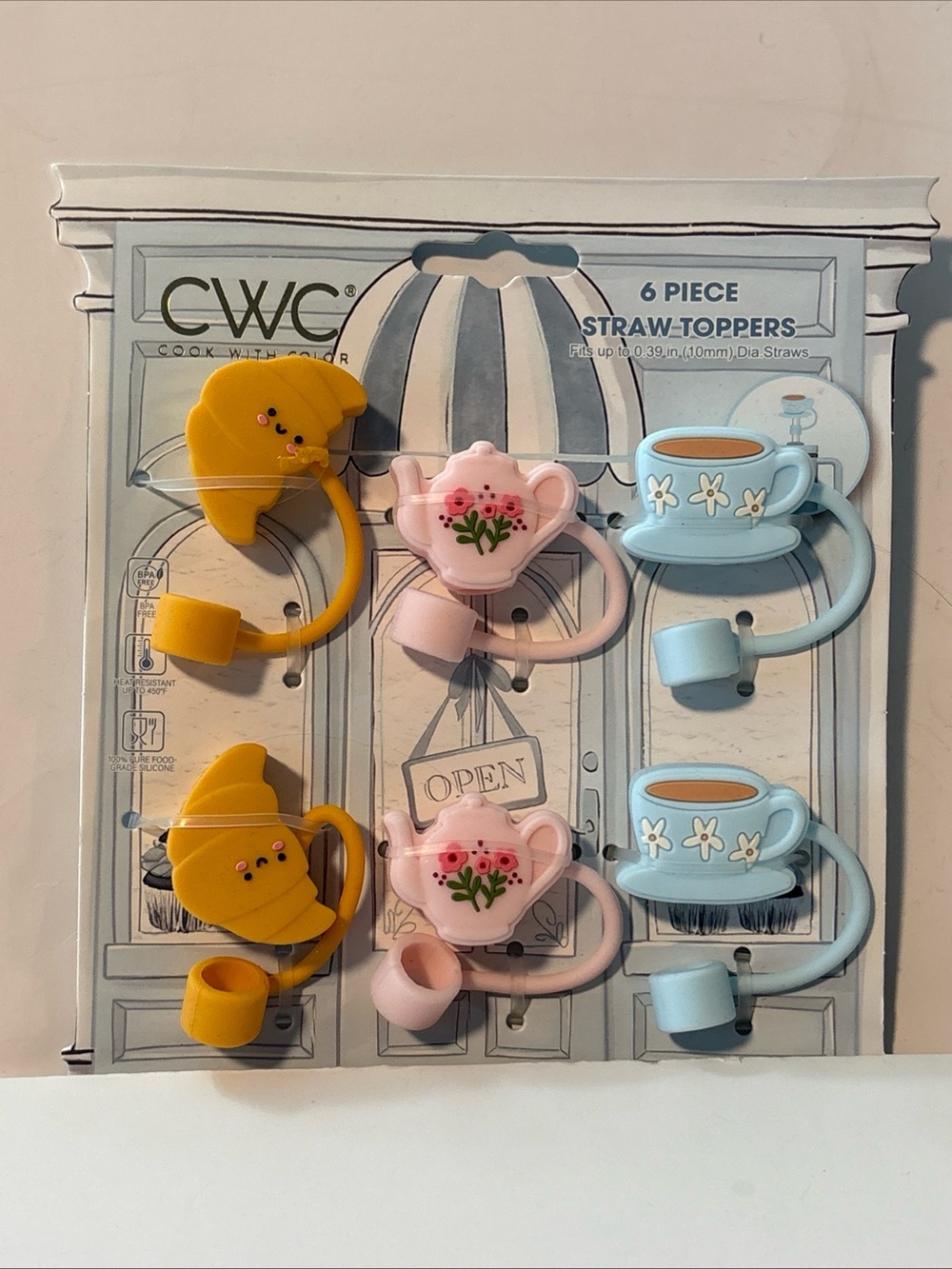CWC Cook With Color Straw Toppers Covers Spring Mothers Day Croissant Pot & Cup